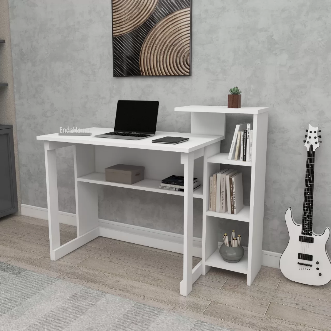 Enda Home SAYE 5 Raflı Kitaplıklı Çalışma Masası Beyaz