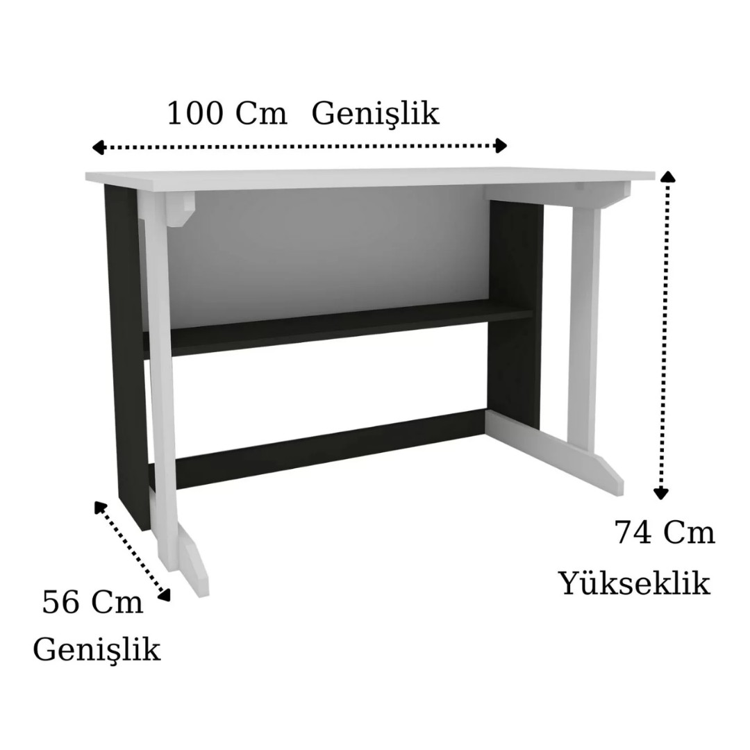 Enda Home Pillar Kütüphaneli Geniş Çalışma Masası 100x56 Cm Beyaz - Antrasit