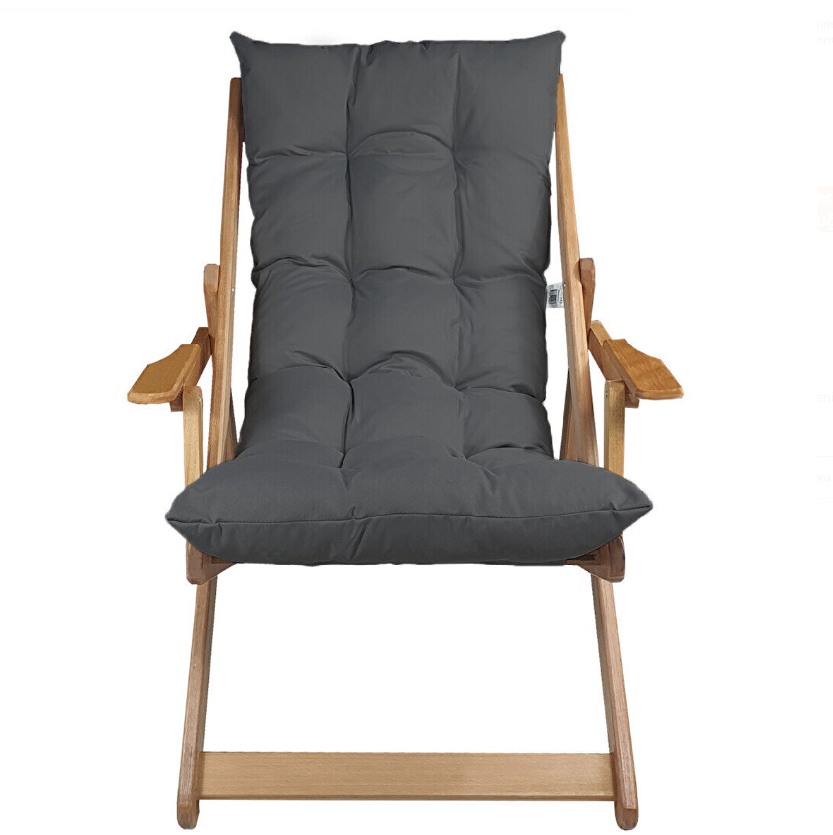 Bysay Ahşap Katlanır Taşınır Puf Minderli Şezlong Plaj Bahçe Tera Balkon İçin 3'lü Set Antrasit