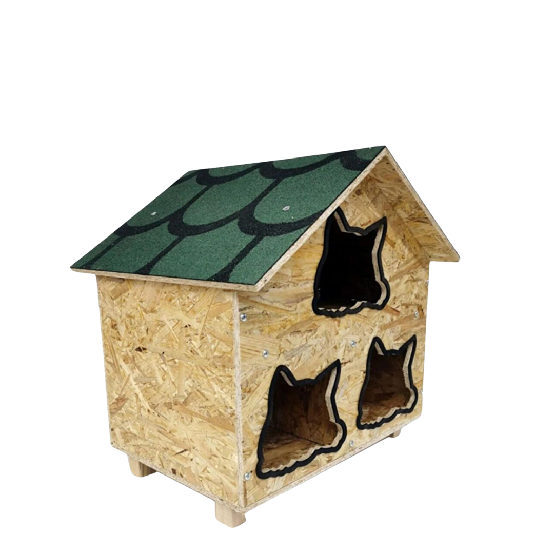 Melada Kedi Evi Dış Ortam Uygun Ahşap Kedi Evi OSB 58x58x40 cm