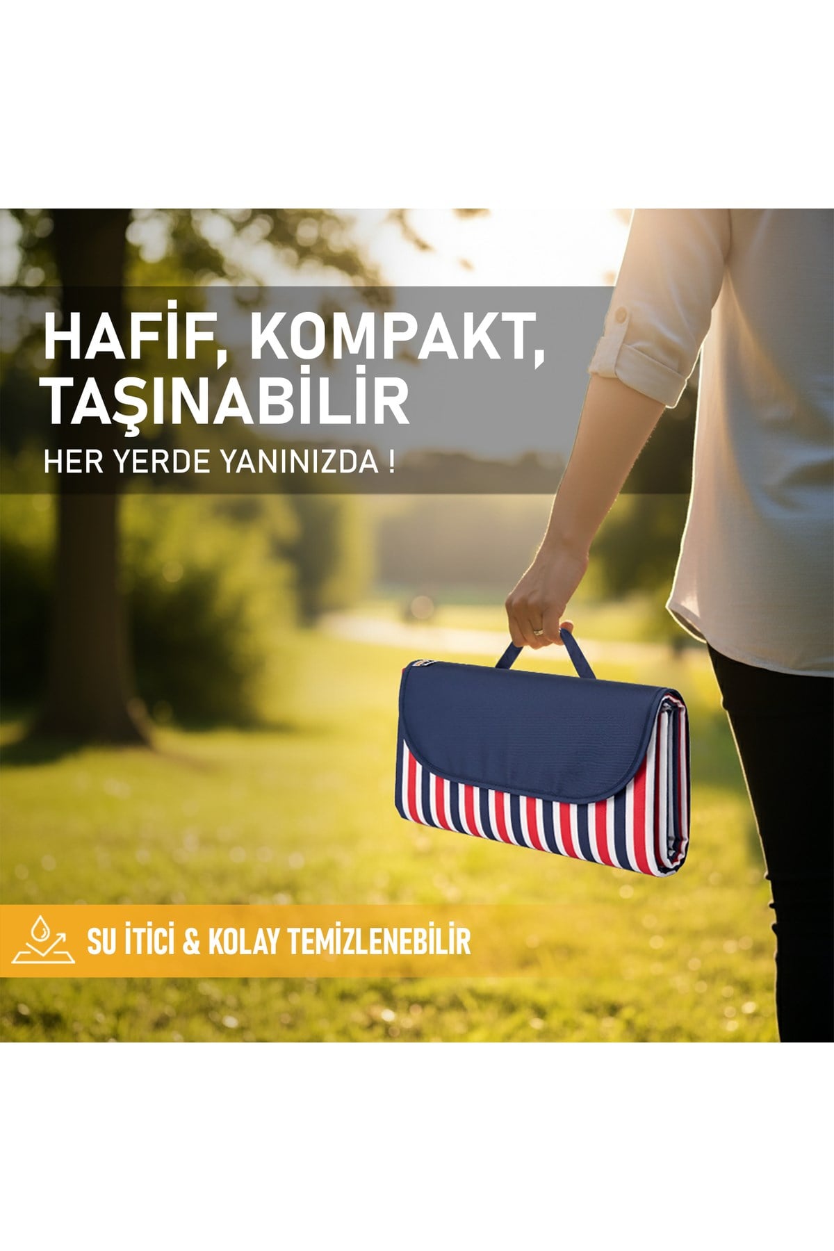 Haegs Piknik Örtüsü, Çanta Kamp Matı, Plaj Matı, Piknik Yer Örtüsü, Seyahat, Kamp, Outdoor, Kum Tutmaz, Su Geçirmez, Katlanabilir 200x150cm - Kırmızı Çizgili