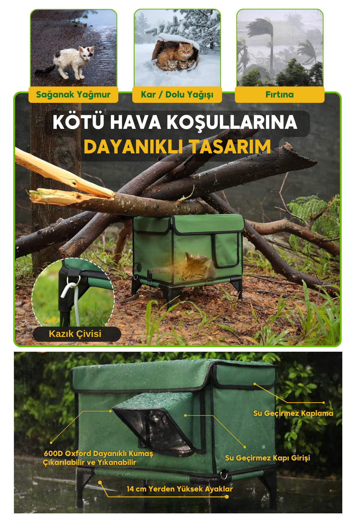Reyo Dış Mekan İçin Isı Yalıtımlı Su ve Rüzgar Geçirmez Kedi Evi Kedi Barınağı
