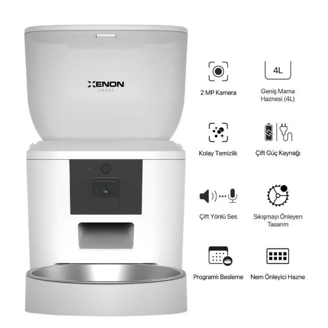 Xenon Smart Akıllı Mama Kabı Beyaz Wi-Fi Uzaktan Sesli ve Kamera Kontrollü
