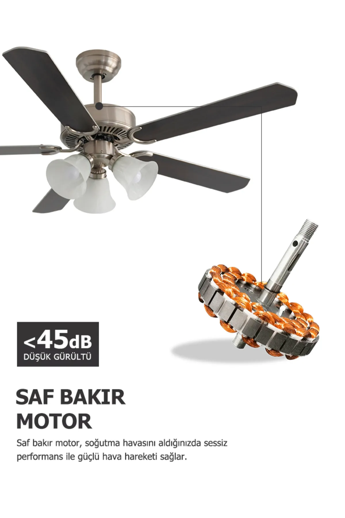Dlc Brisote 132cm Mat Krom Motor 3 Lambalı Tavan Vantilatörü 
