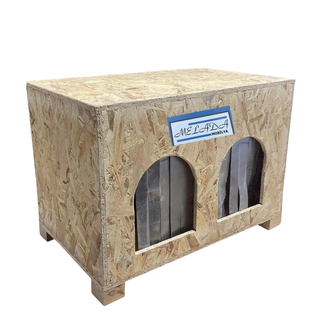 Melada Kedi Evi Dış Ortam Uygun Ahşap Kedi Evi Double OSB 61x41x36 cm