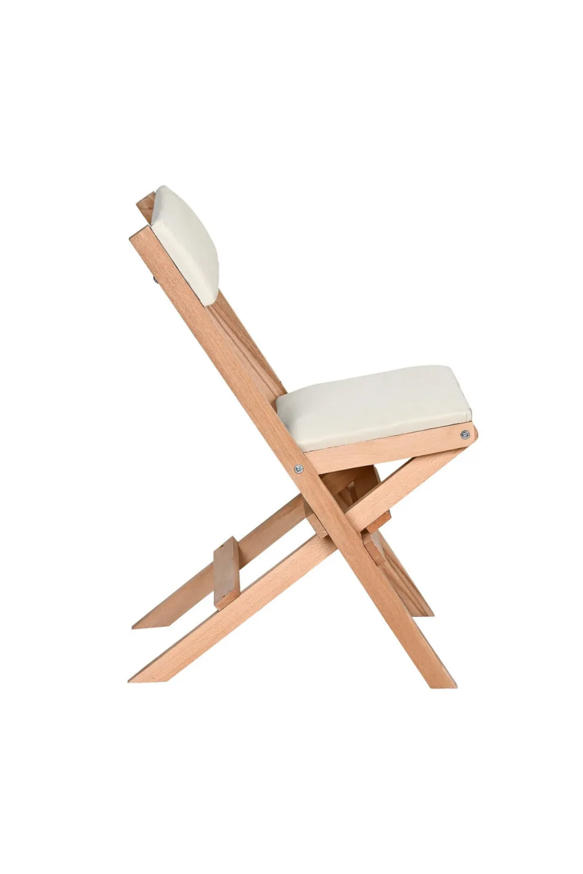 BySay Ahşap Katlanır Döşeme Minderli 3'lü Bistro Set Bahçe Takımı Naturel Krem