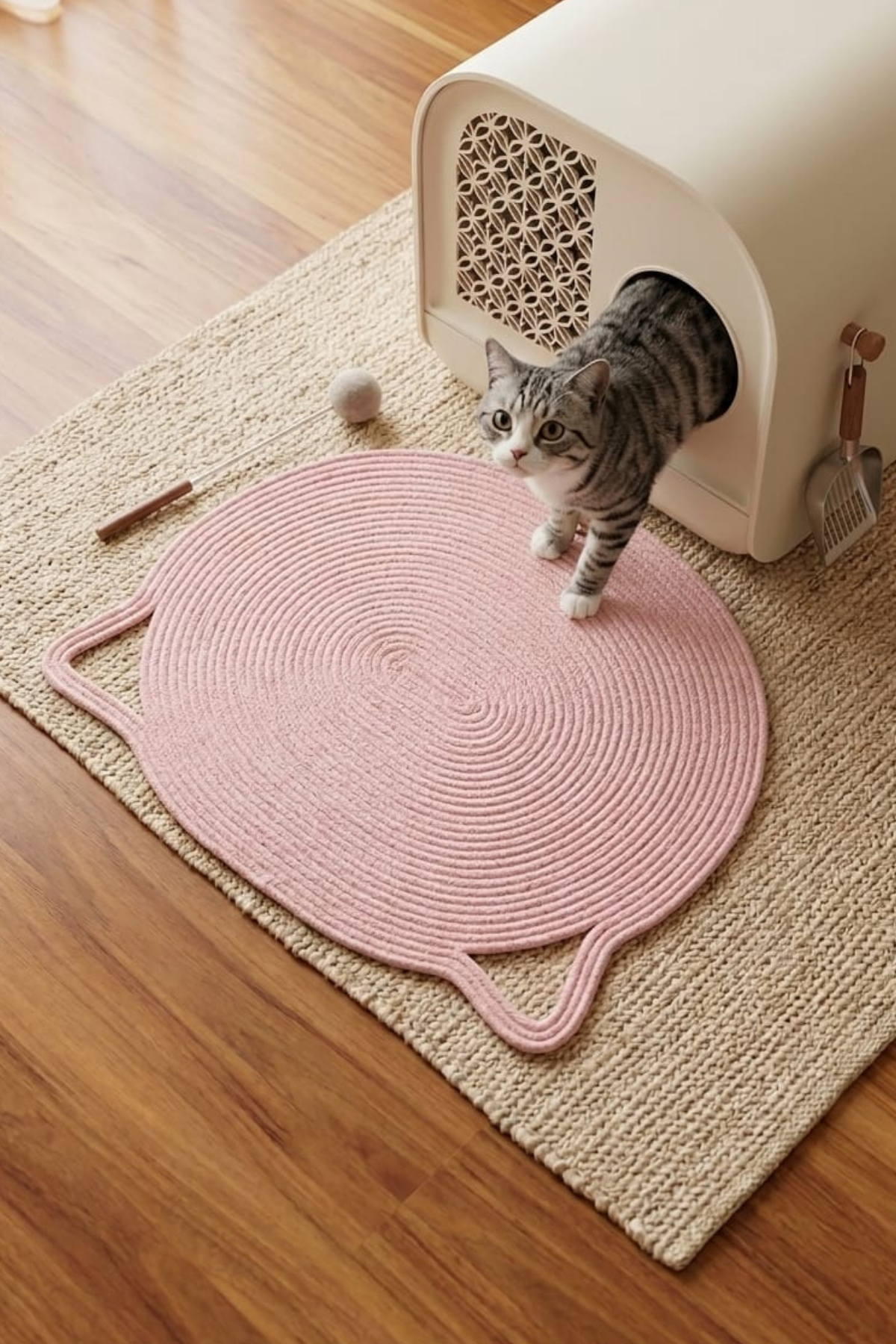 Reyo Pet El Yapımı Kedi Kulaklı Tırmalama Matı, Kedi ve Köpek Mama Matı %100 Pamuk Pembe