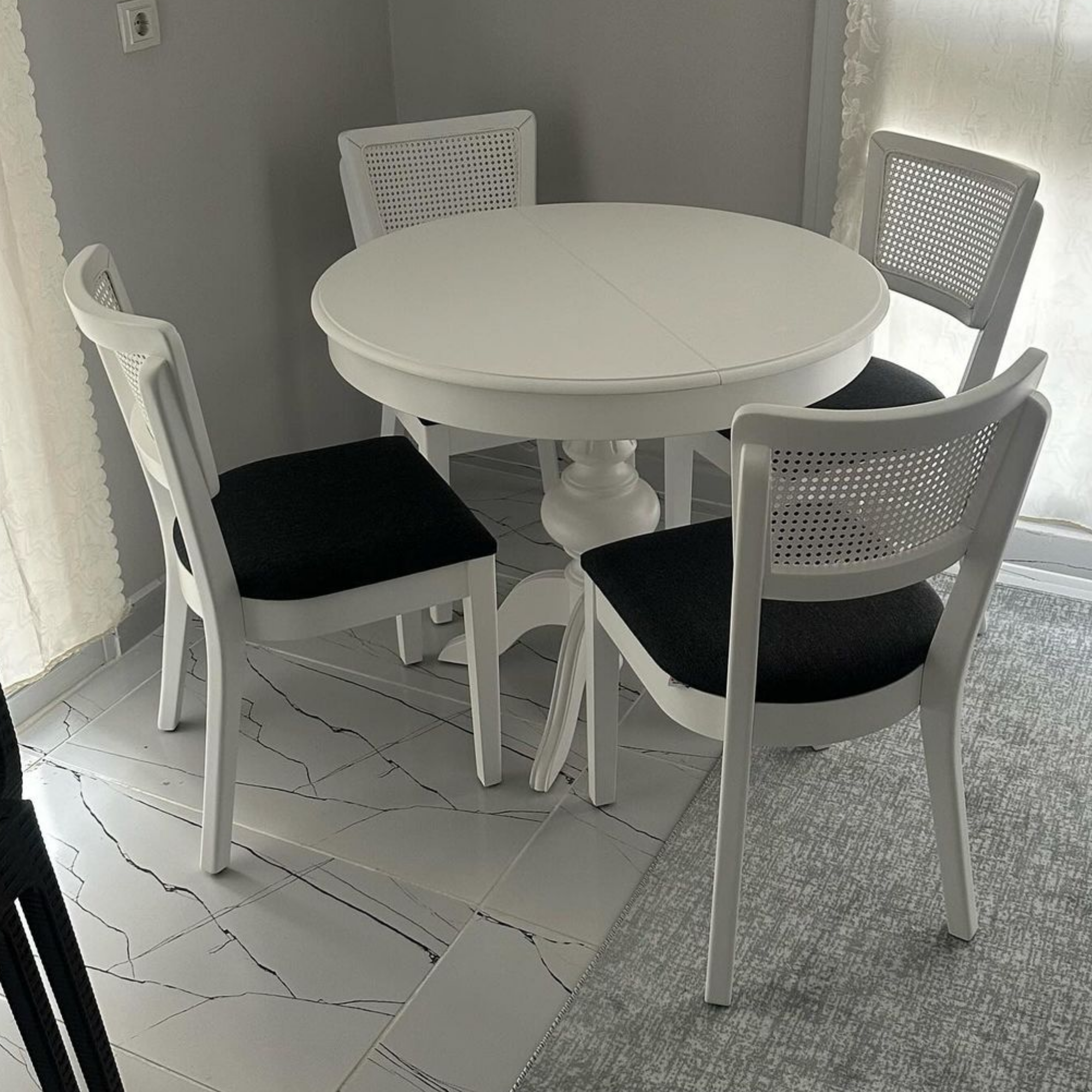 Reyo 90cm Açılır Yuvarlak Baba Ayaklı Masa Beyaz