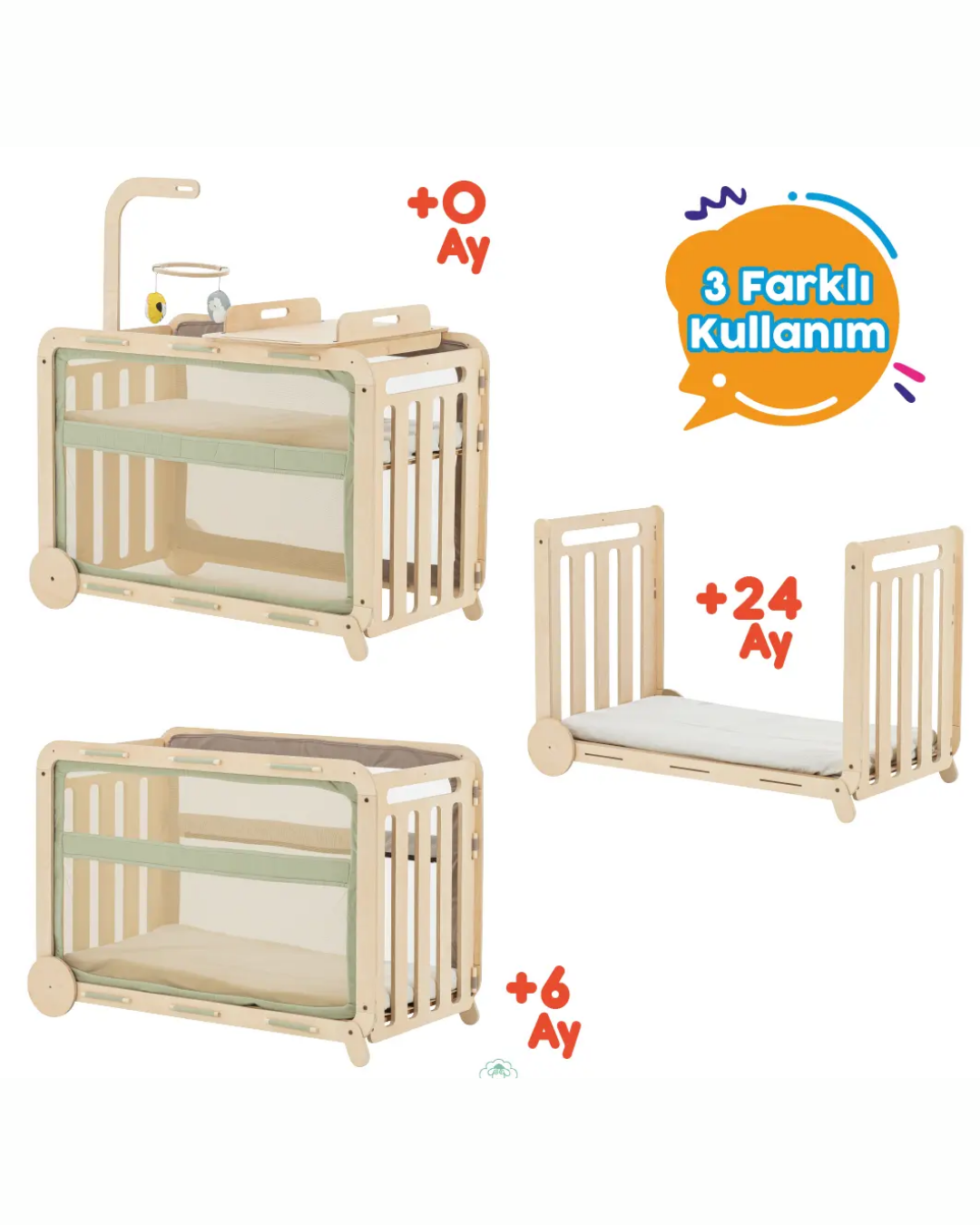 Mamatoyz MyCrib Güvenli ve Ayarlanabilir Ahşap Bebek Beşiği