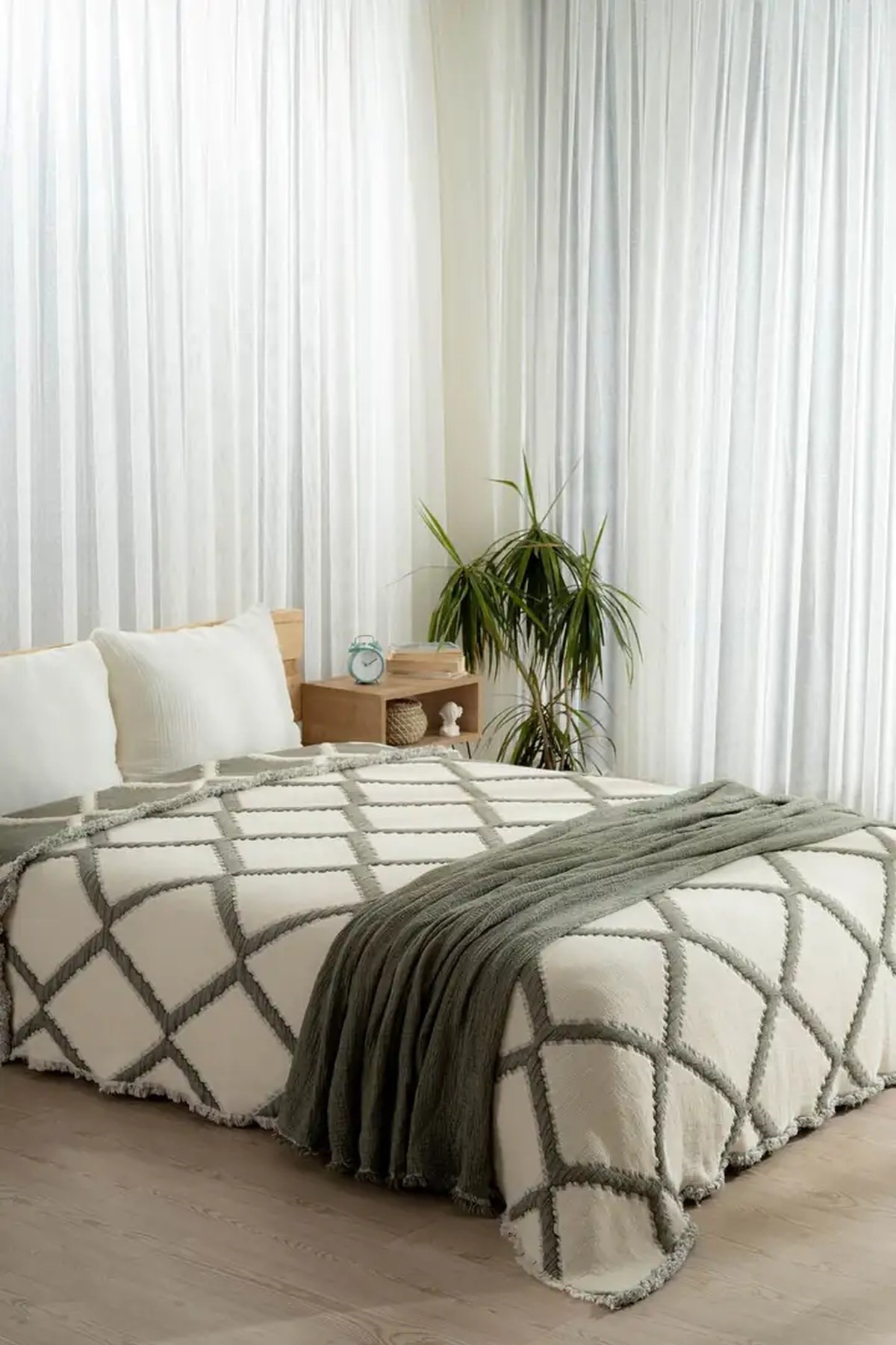 Mylasa Home Müslin 7 Katlı Baklava Desenli (Jakarlı) Yorgan Çift Kişilik 240x260cm Haki