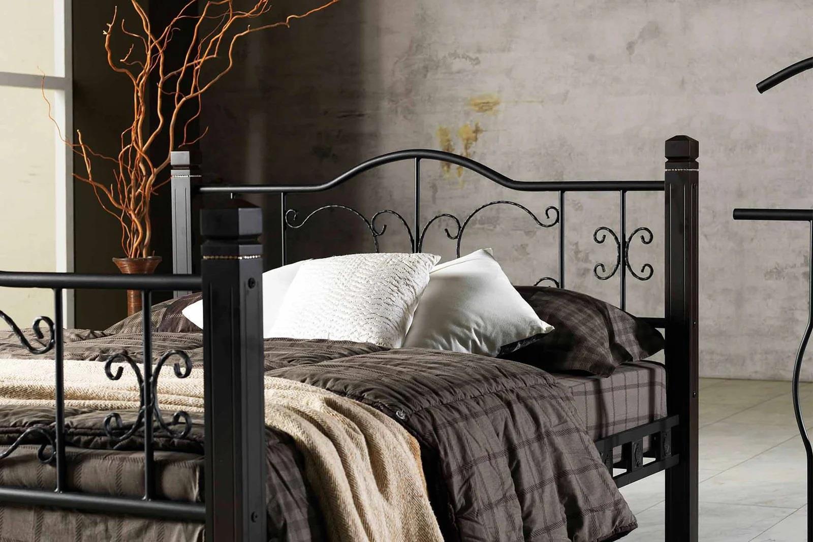 Reyo Yakamoz Çift Kişilik Ferforje Ahşap Metal Siyah Karyola 180X200