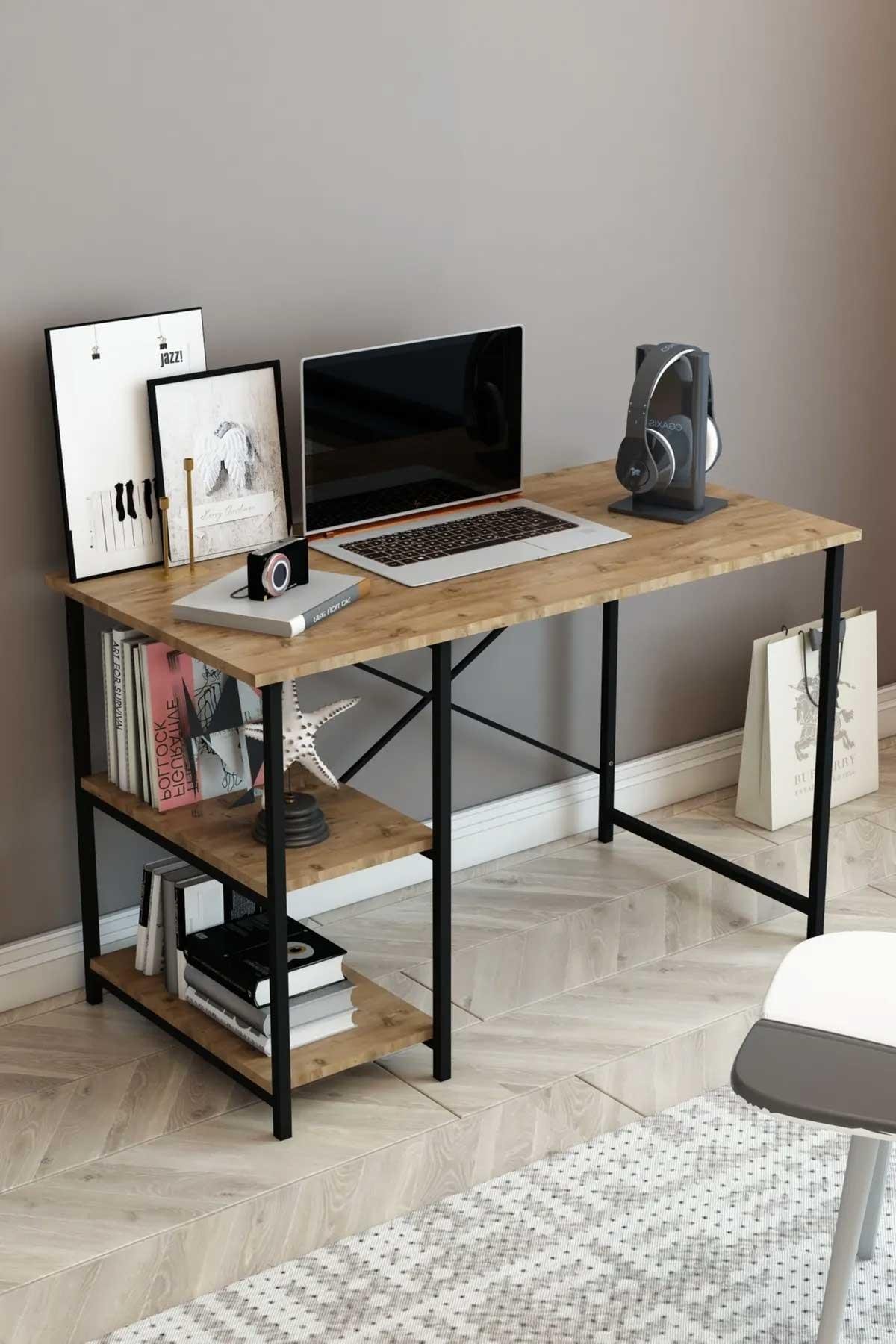 Reyo Falez 2 Raflı Çalışma Masası 60x120 - Bilgisayar Ofis Ders Masası Ceviz