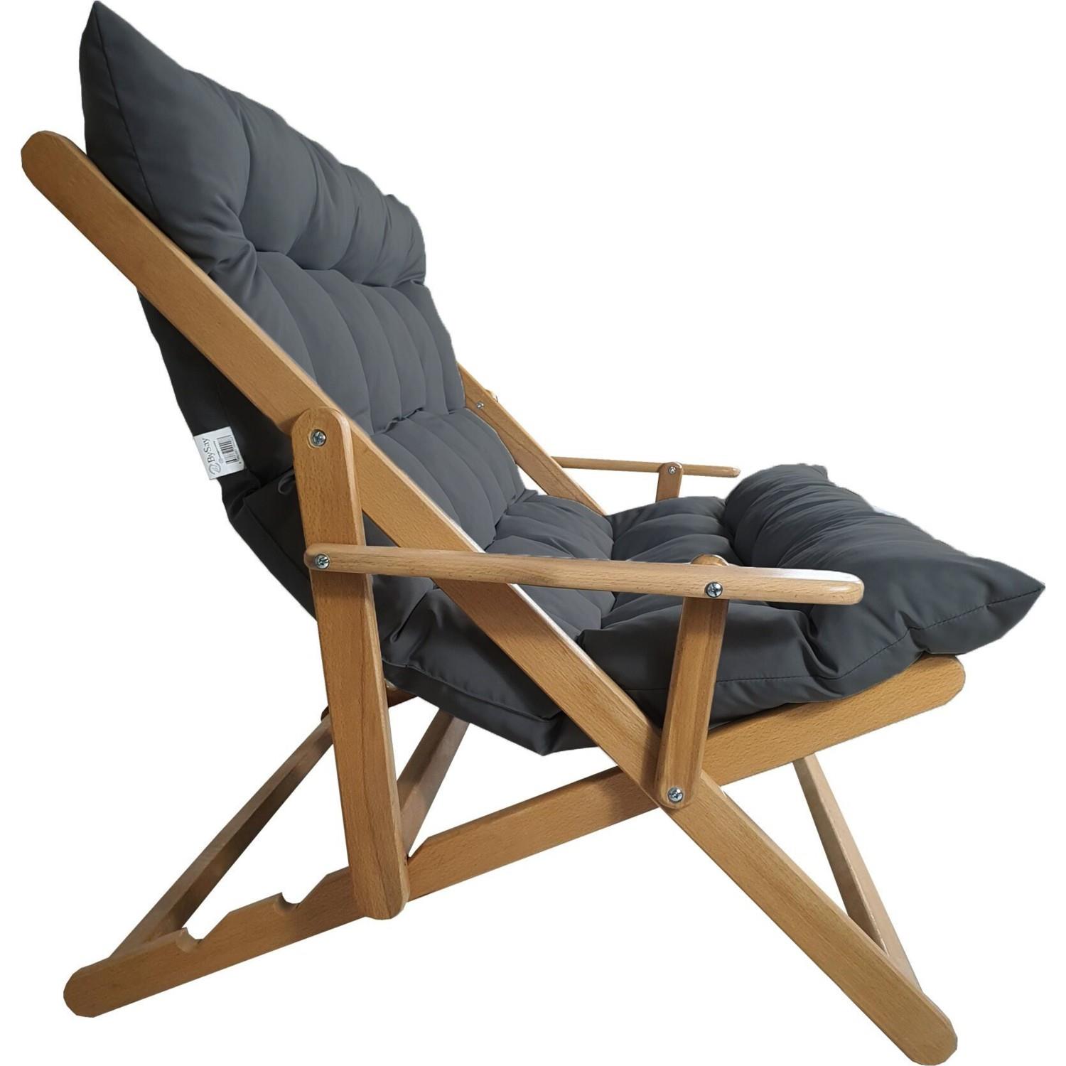 Bysay Ahşap Katlanabilir Taşınır Puf Minderli Ikili Kollu Şezlong. Ikili Koltuk (Antrasit)