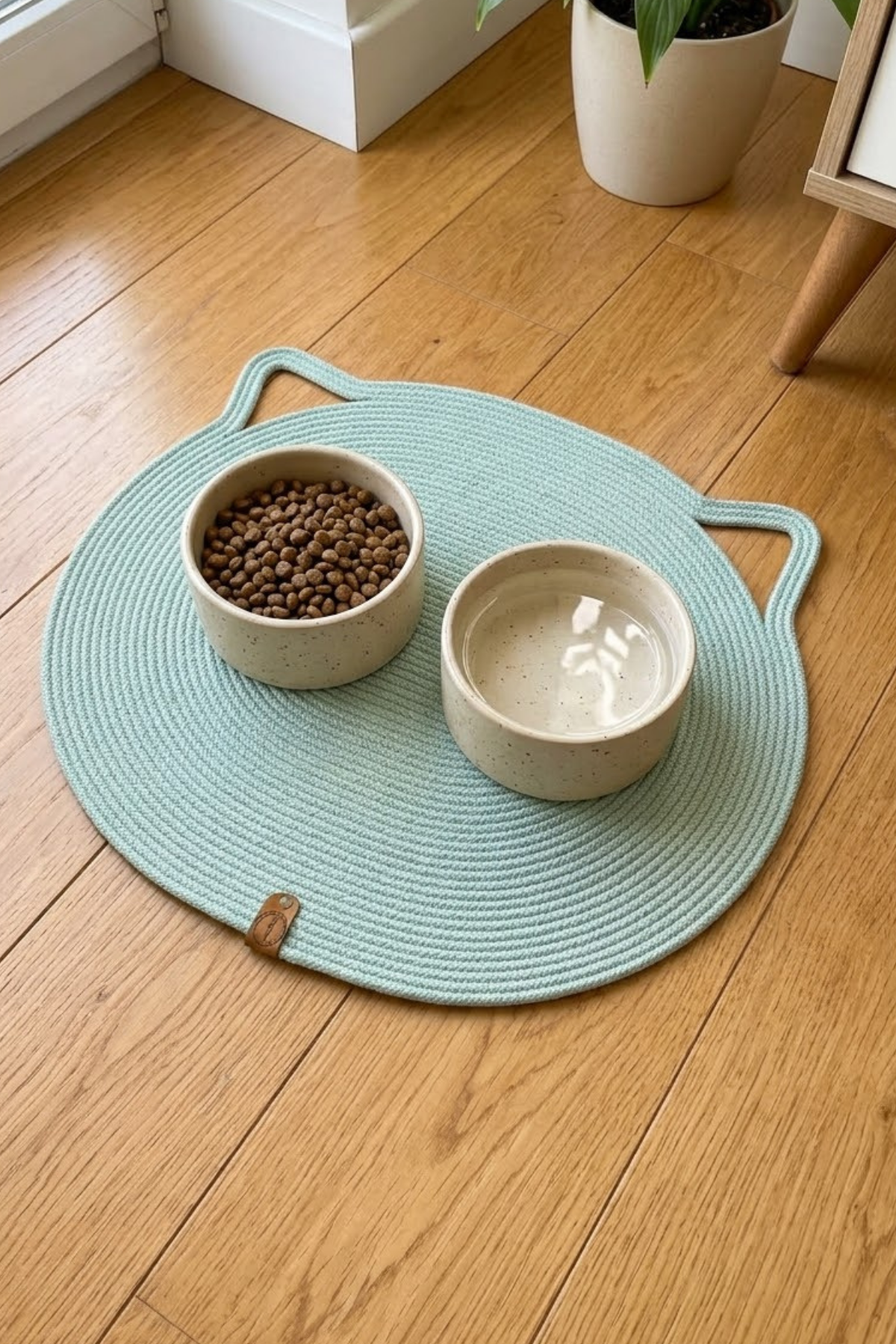 Reyo Pet El Yapımı Kedi Kulaklı Tırmalama Matı, Kedi ve Köpek Mama Matı %100 Pamuk Çağla Yeşili