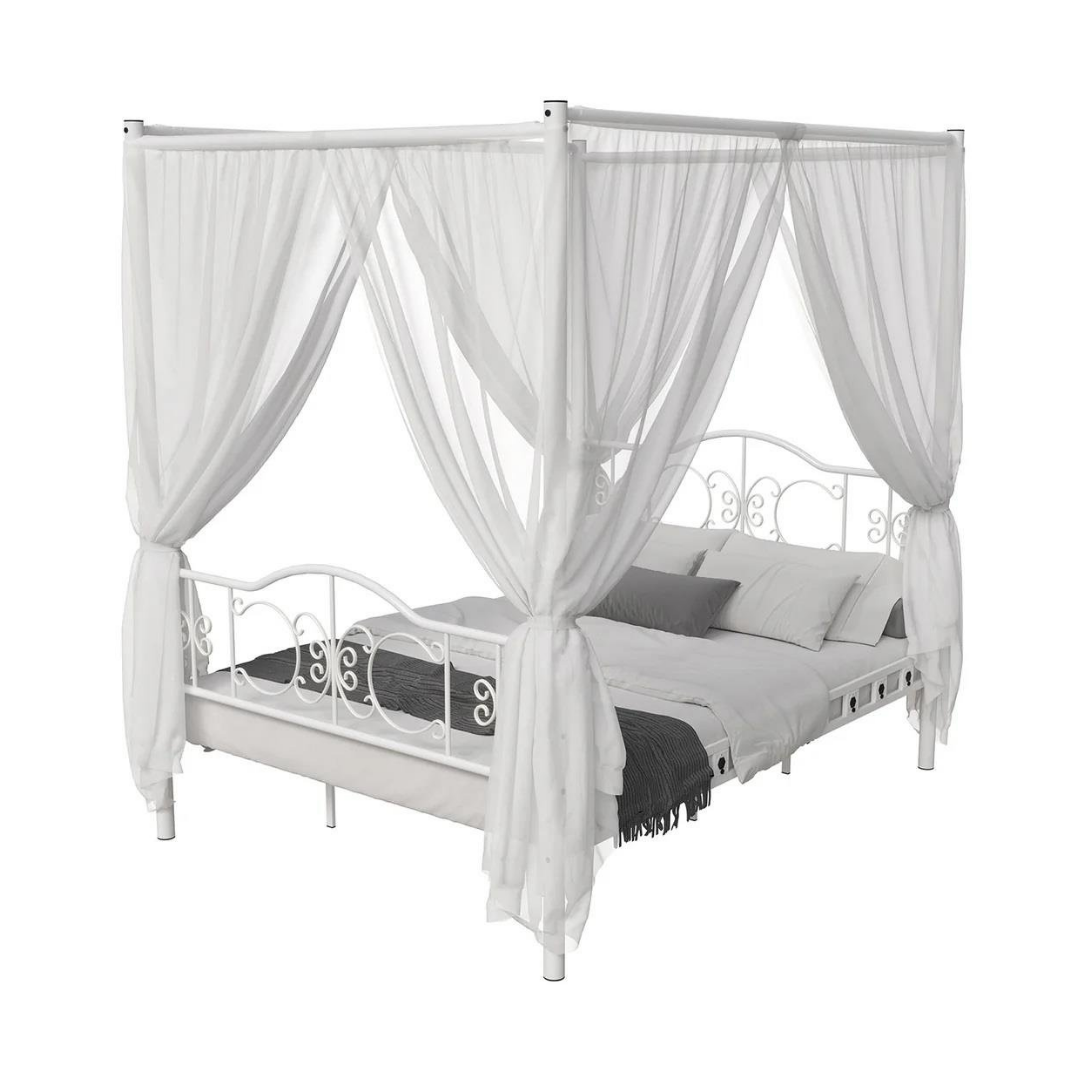 Reyo Pero Sultan Çift Kişilik Başlıklı Ferforje Metal Beyaz Karyola (Cibinliksiz) 180x200