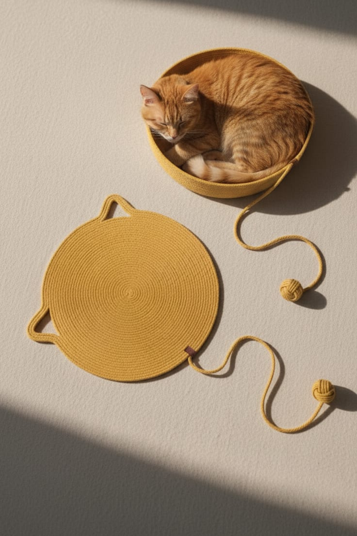 Reyo Pet El Yapımı Oyuncaklı Kedi Tırmalama Matı Tress İpli Sarı