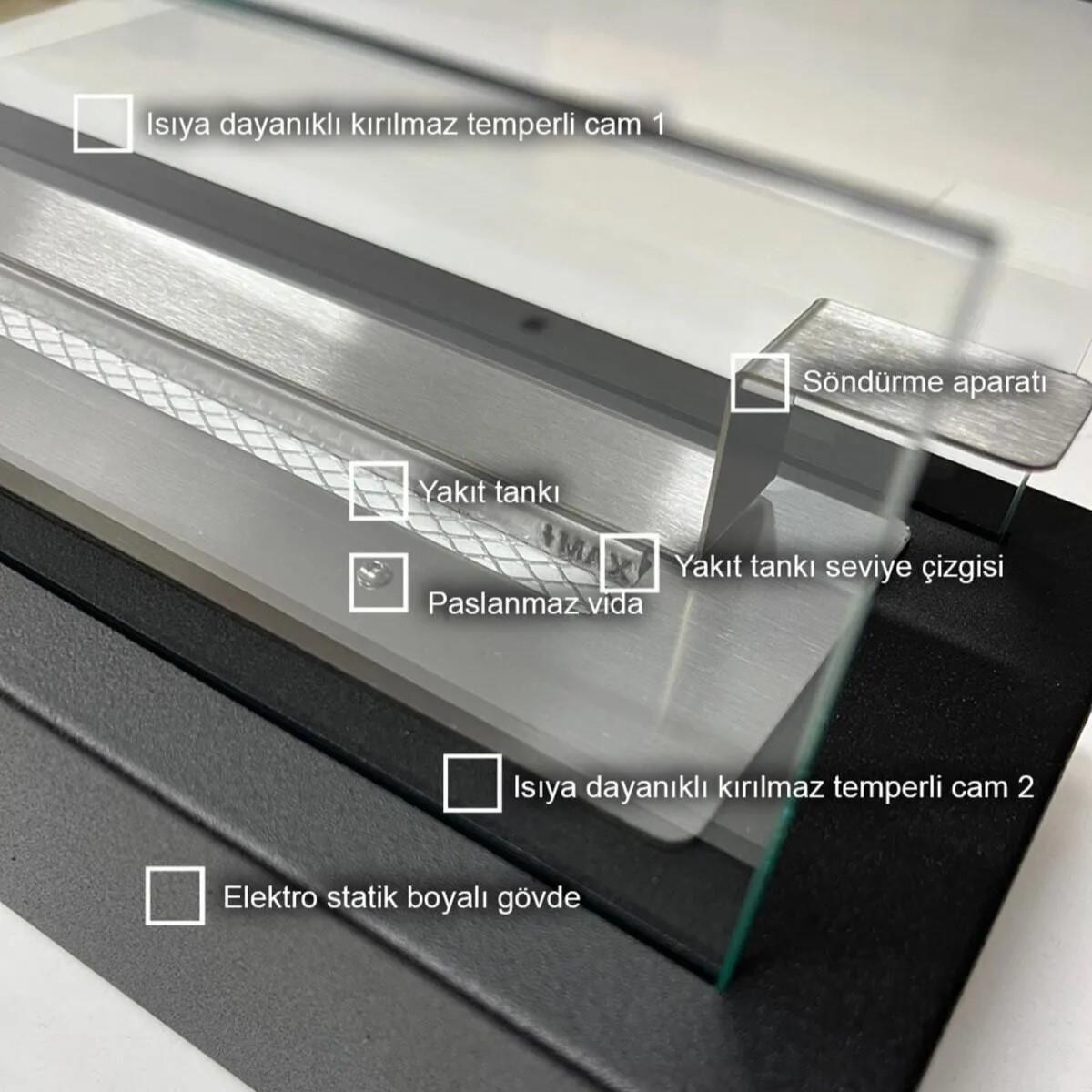 Moor Garden Metal Siyah Renk Masa Üstü Şömine Sertifikalı Yakıt Ve Dekoratif Taş Hediyeli