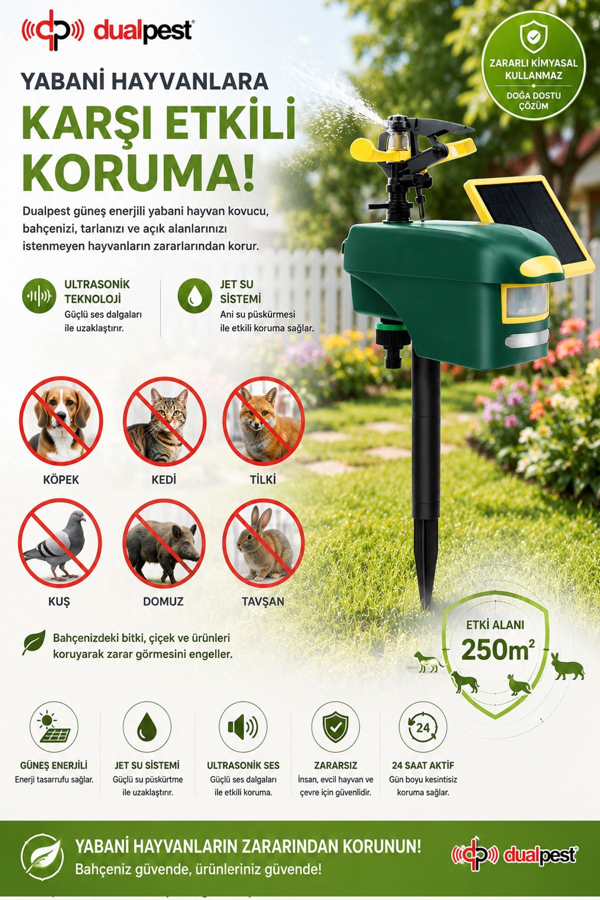 Dualpest AN-B060 Güneş Enerjili ve Pilli Yabani Hayvan Kovucu