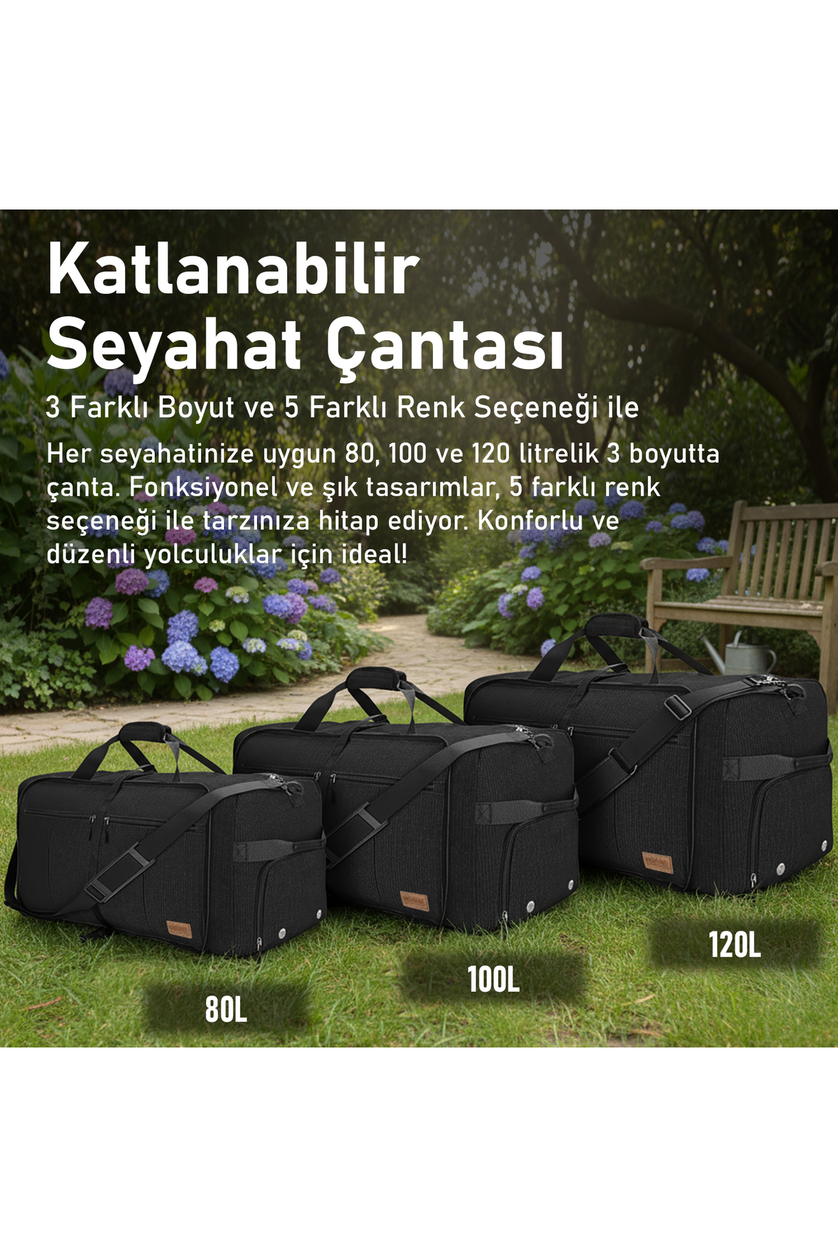 Haegs Katlanabilir Seyahat Çantası, Bavul Valiz Büyük Boy El Bagajı Çantası Erkekler ve Kadınlar için, Ayakkabı Bölmeli Hafta Sonu Geceleme, Katlanır Hurç Çanta 100L - Lacivert