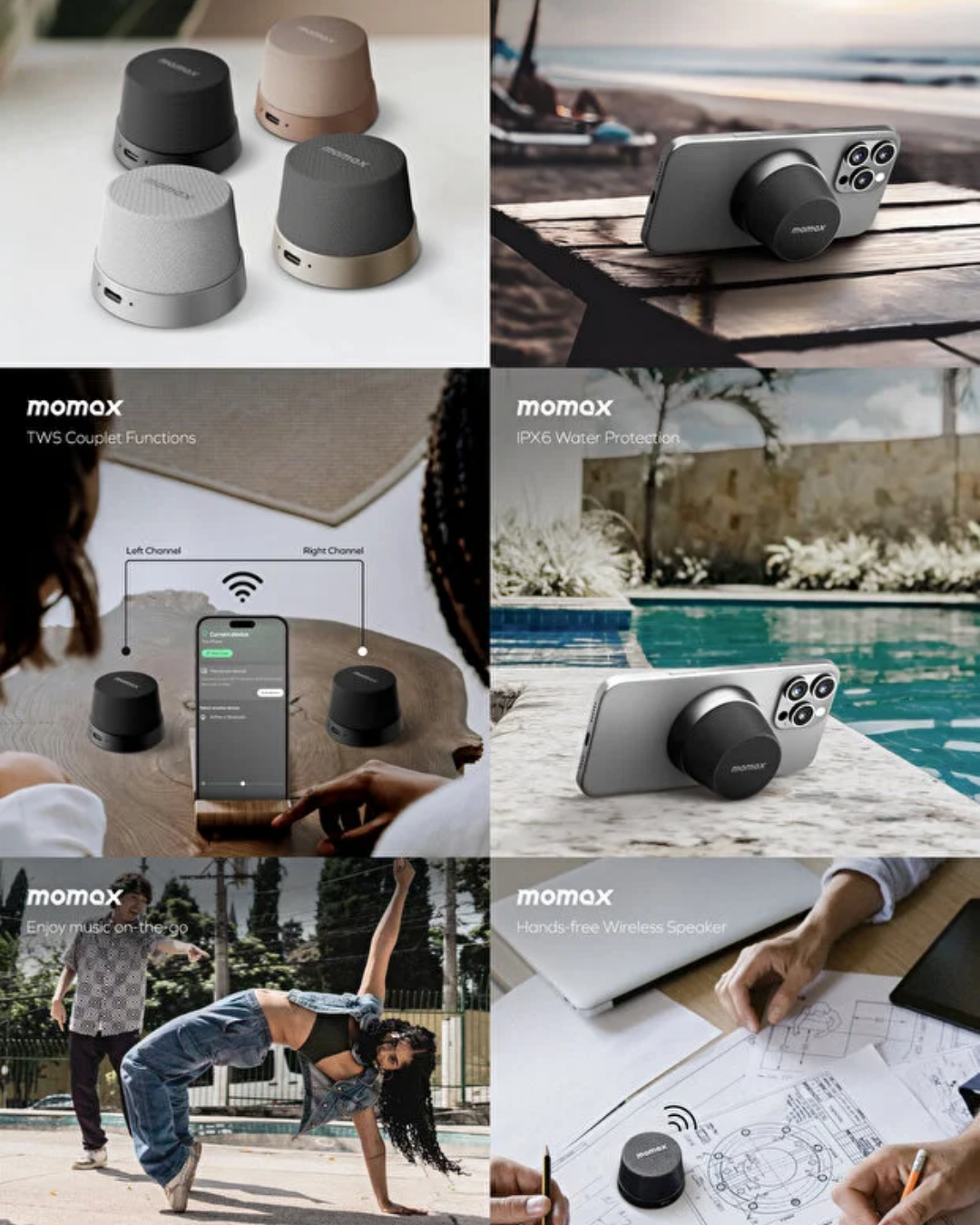 Momax 1-Vibe Go Magnetic Wireless Taşınabilir Kablosuz Hoparlör Titanium