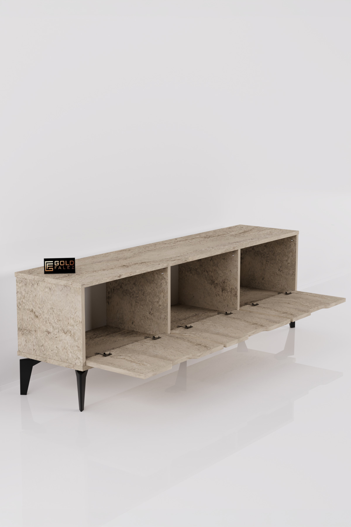 Reyo Falez Royal TV Sehpası 160 cm TV Ünitesi Kapaklı Modern Şık Minimal Salon Konsolu 5092 Traverten