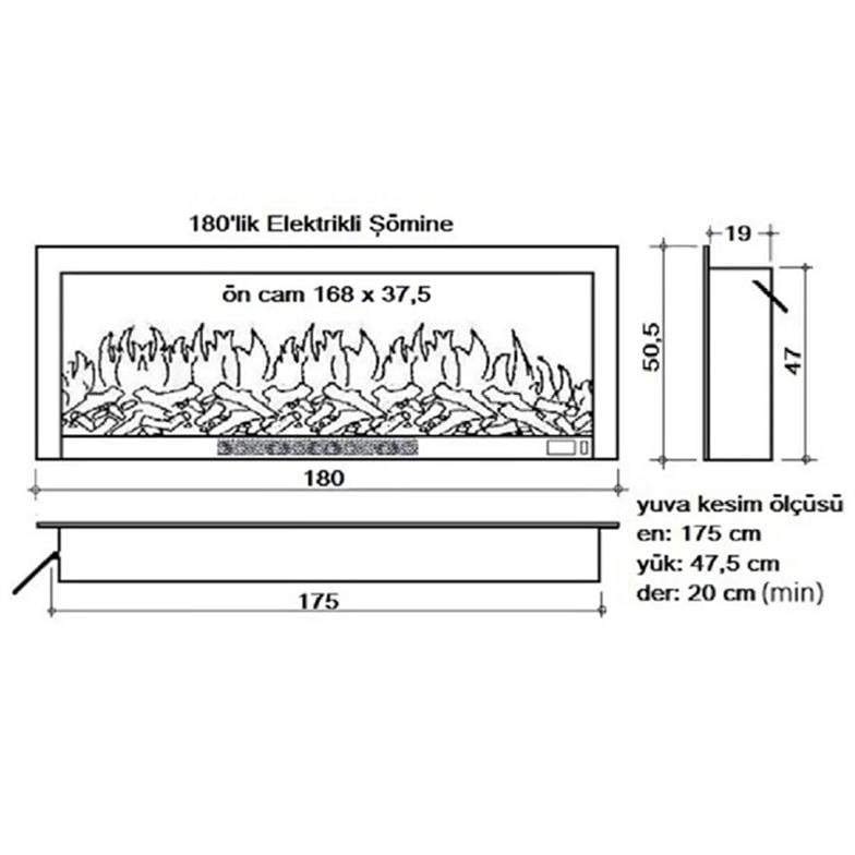 Alaz Efekt Elektrikli Şömine Haznesi Ses Efektli Bluetoothlu 180 cm 1800 W