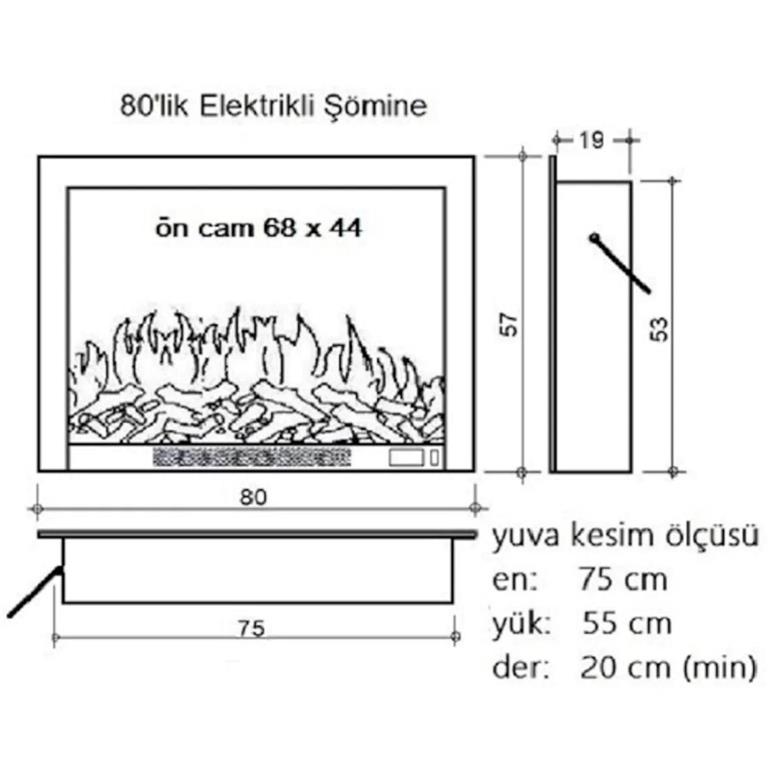 Alaz Efekt Elektrikli Şömine Haznesi Ses Efektli Bluetoothlu 80 cm 1800 W