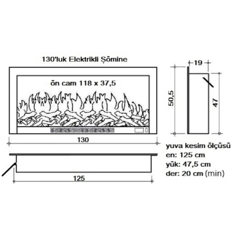 Alaz Efekt Elektrikli Şömine Haznesi Ses Efektli Bluetoothlu 130 cm 1800 W