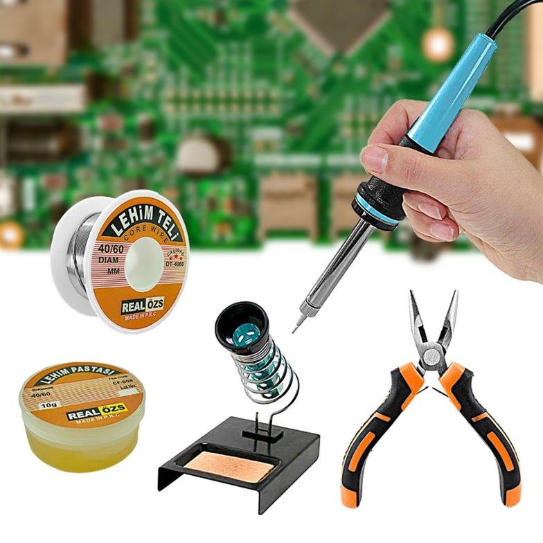 Anadolu Strong Kalem Havya 60W Lehim Makinası ve Lehim Standı Pasta Seti ve Mini Kargaburun 5 Parça Tamir Set