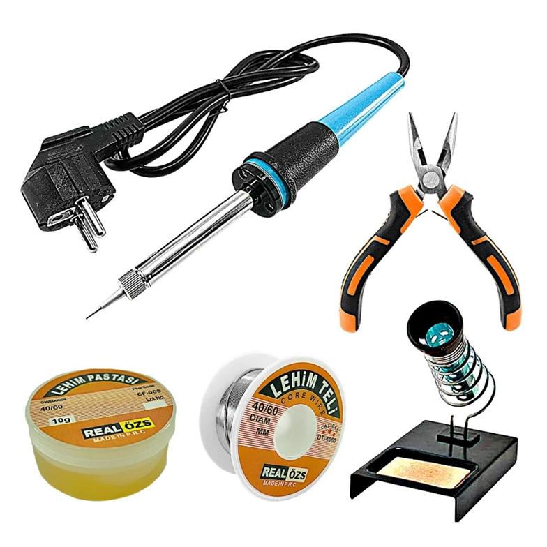 Anadolu Strong Kalem Havya 60W Lehim Makinası ve Lehim Standı Pasta Seti ve Mini Kargaburun 5 Parça Tamir Set