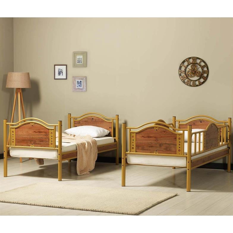 Argimo Avangard Genç Çocuk Odası Ahşap Başlıklı Metal Kahverengi Ranza ve Karyola