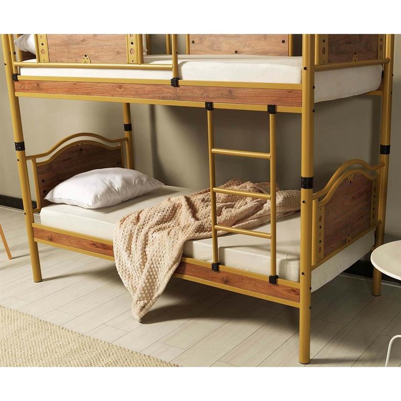 Argimo Avangard Genç Çocuk Odası Ahşap Başlıklı Metal Kahverengi Ranza ve Karyola