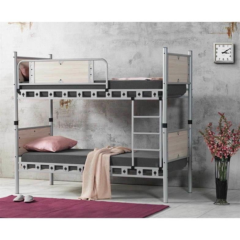 Argimo Elegan Genç Çocuk Odası Ahşap Başlıklı Metal Cappuccino Ranza ve Karyola