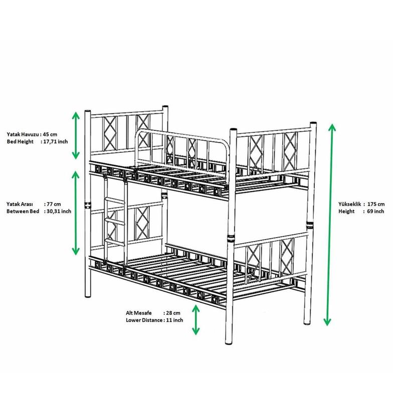 Argimo Orkide Genç Çocuk Odası Metal Beyaz Ranza ve Karyola