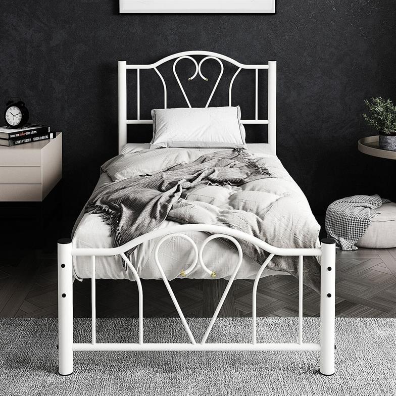 Argimo Orkide Tek Kişilik Ferforje Tarz Beyaz Metal Karyola