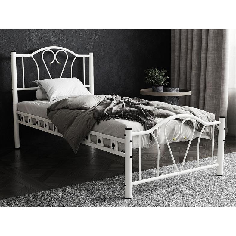 Argimo Orkide Tek Kişilik Ferforje Tarz Beyaz Metal Karyola