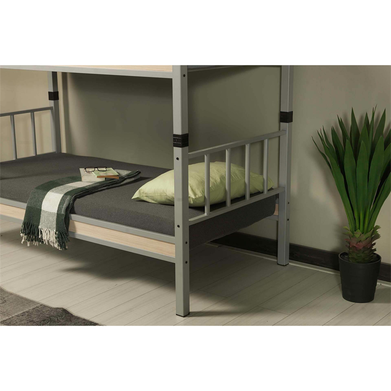 Argimo Yurt Genç Çocuk Odası Metal Gri Ranza ve Karyola