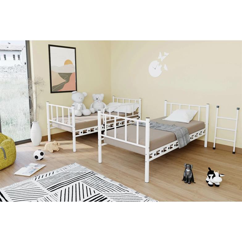 Argimo Zambak Genç Çocuk Yatak Odası Beyaz Metal Ranza ve Karyola