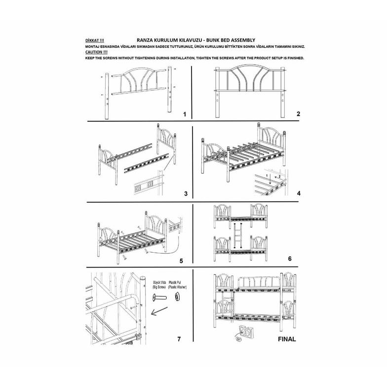 Argimo Zambak Genç Çocuk Yatak Odası Beyaz Metal Ranza ve Karyola
