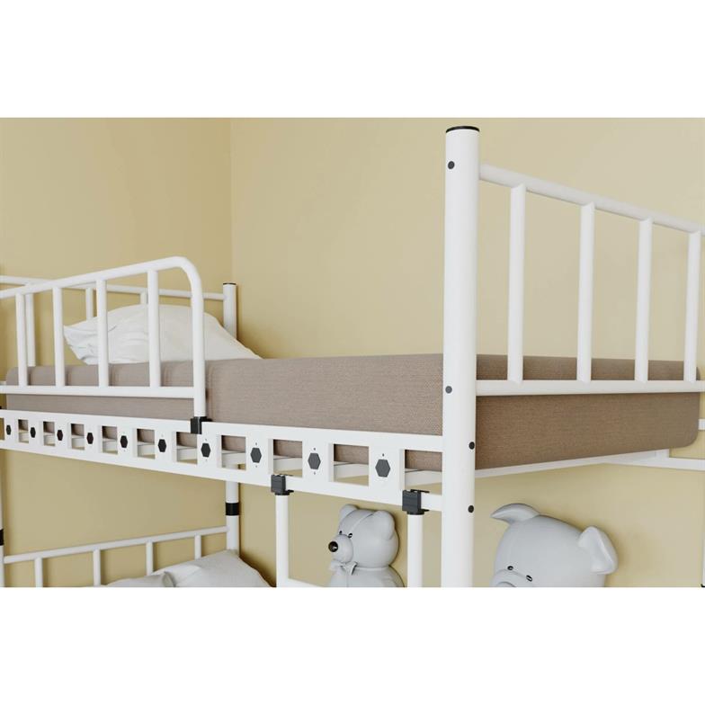 Argimo Zambak Genç Çocuk Yatak Odası Beyaz Metal Ranza ve Karyola