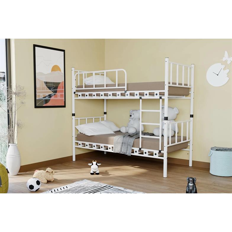 Argimo Zambak Genç Çocuk Yatak Odası Beyaz Metal Ranza ve Karyola