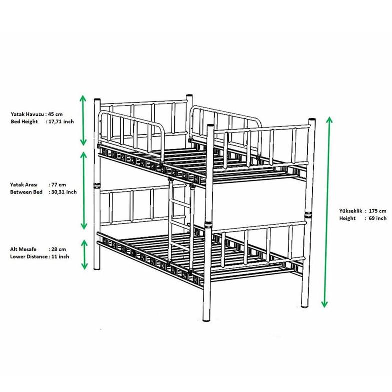 Argimo Zambak Genç Çocuk Yatak Odası Beyaz Metal Ranza ve Karyola