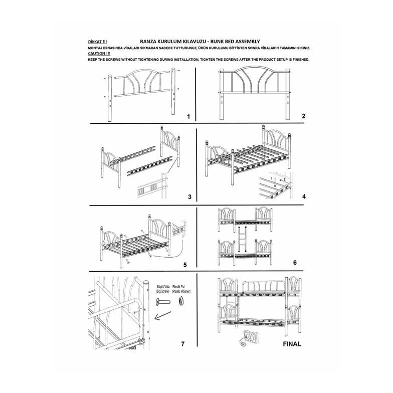 Argimo Zümrüt Genç Çocuk Odası Beyaz Metal Ranza ve Karyola