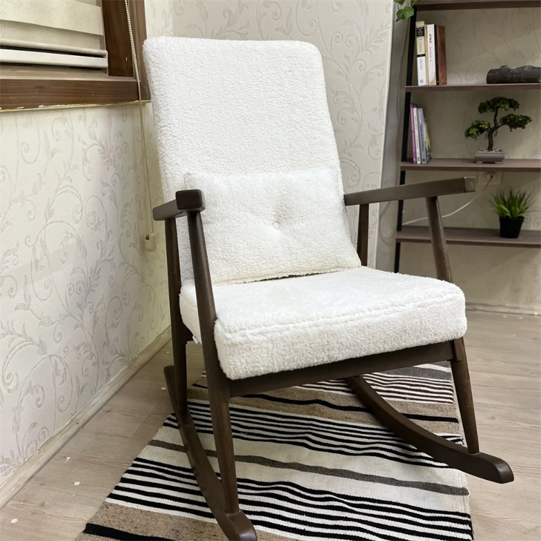 Asedia Ceviz Teddy Krem Döşemeli Sallanan Sandalye Dinlenme Emzirme Tv Okuma Koltuğu Berjer