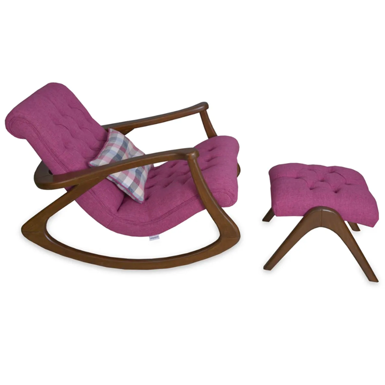 Asedia Ekol Ceviz Fuşya Kapitoneli Modern Sallanan Sandalye Dinlenme Emzirme Baba Tv Okuma Koltuğu Berjer