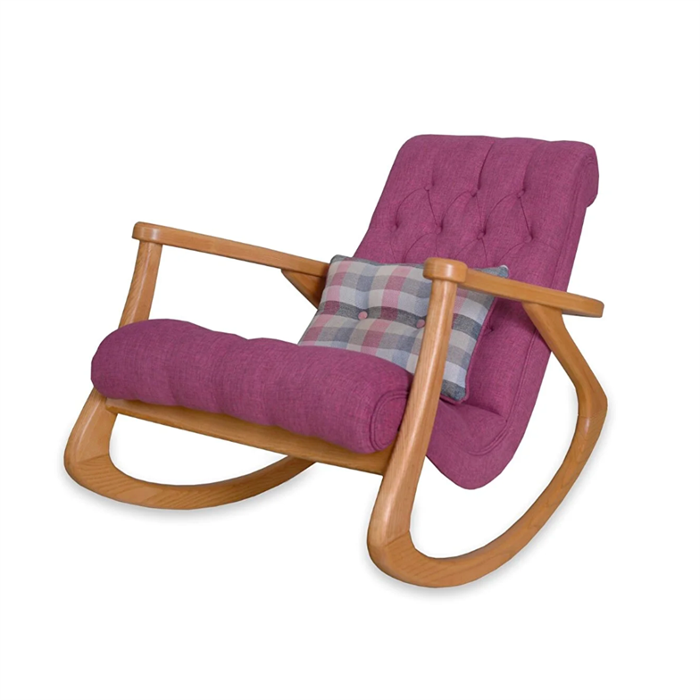 Asedia Ekol Naturel Fuşya Kapitoneli Dişbudak Ahşap Sandalye Dinlenme Emzirme Baba Tv Okuma Koltuğu Berjer