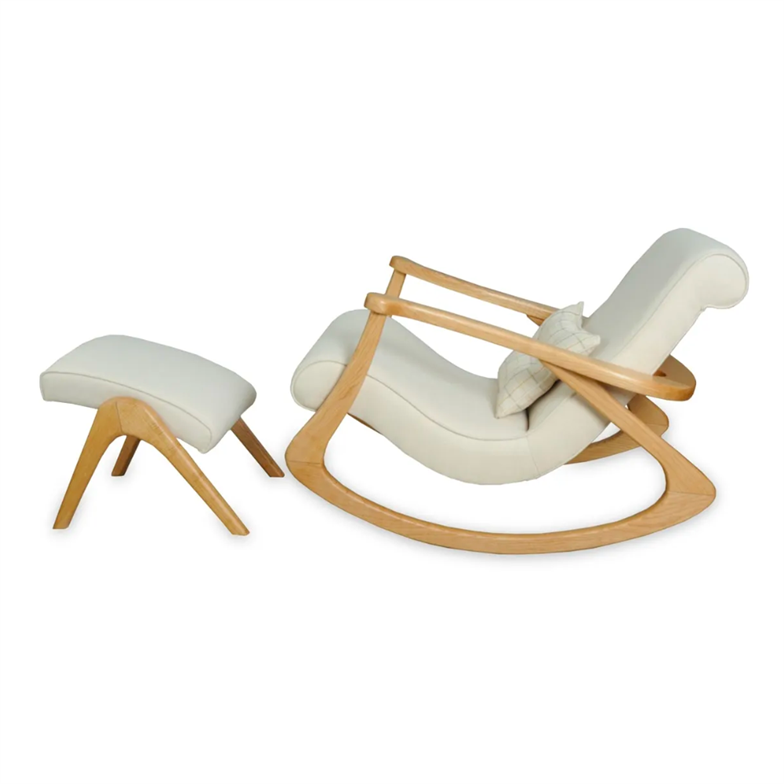 Asedia Ekol Naturel Krem Ahşap Sallanan Sandalye Dinlenme Emzirme Baba Tv Okuma Uzanma Koltuğu Berjer ESS