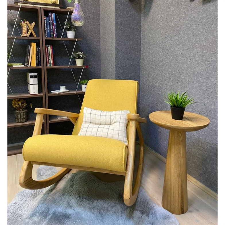 Asedia Ekol Naturel Sarı Ahşap Sallanan Sandalye Dinlenme Emzirme Baba Tv Okuma Uzanma Koltuğu Berjer ESS