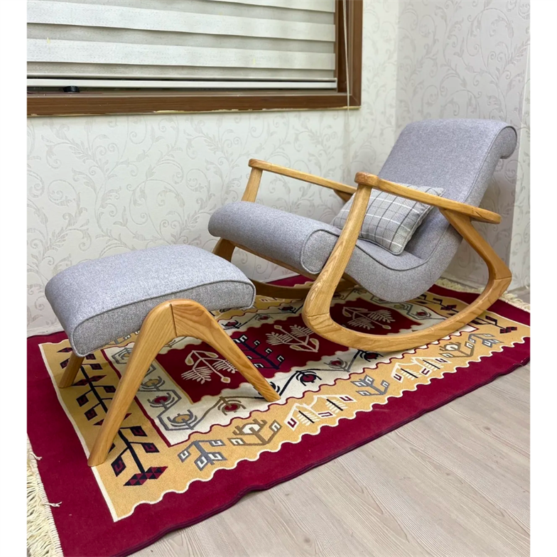 Asedia Ekol Naturel Taş Gri Ahşap Sallanan Sandalye Dinlenme Emzirme Baba Tv Okuma Uzanma Koltuğu Berjer ESS