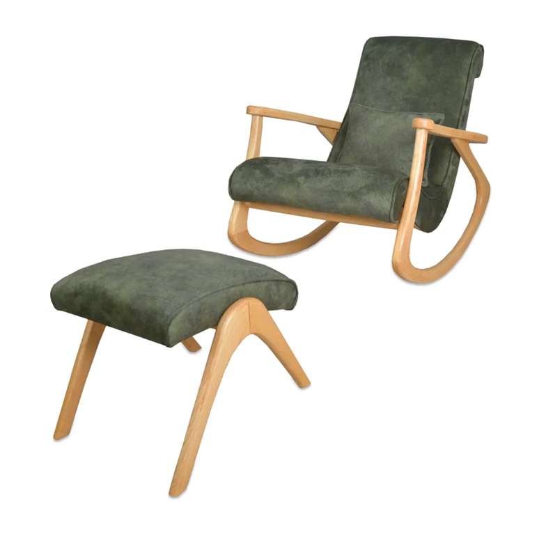 Asedia Ekol Naturel Yeşil Ahşap Sallanan Sandalye Dinlenme Emzirme Baba Tv Okuma Uzanma Koltuğu Berjer ESS